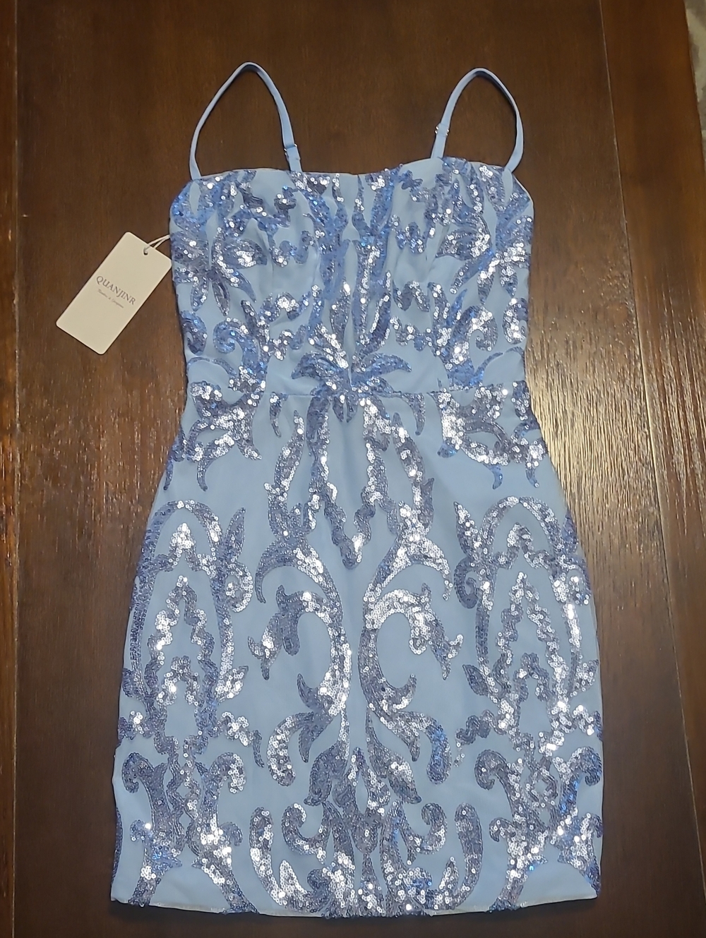 Light Blue Sequined Strapless Party Dress - Size 4